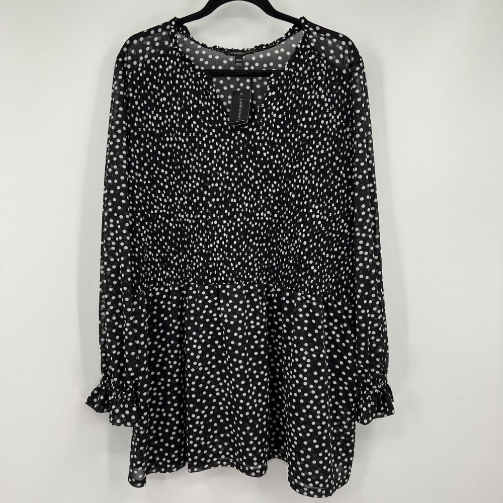 Lane Bryant Sheer Tunic Top smocked front Womens Plus Size 22/24 Black white pol